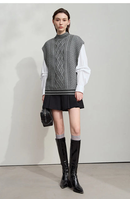 Damen-Halbrollkragen-Pullover ärmellos Weste Wolle-Mix Herbst
