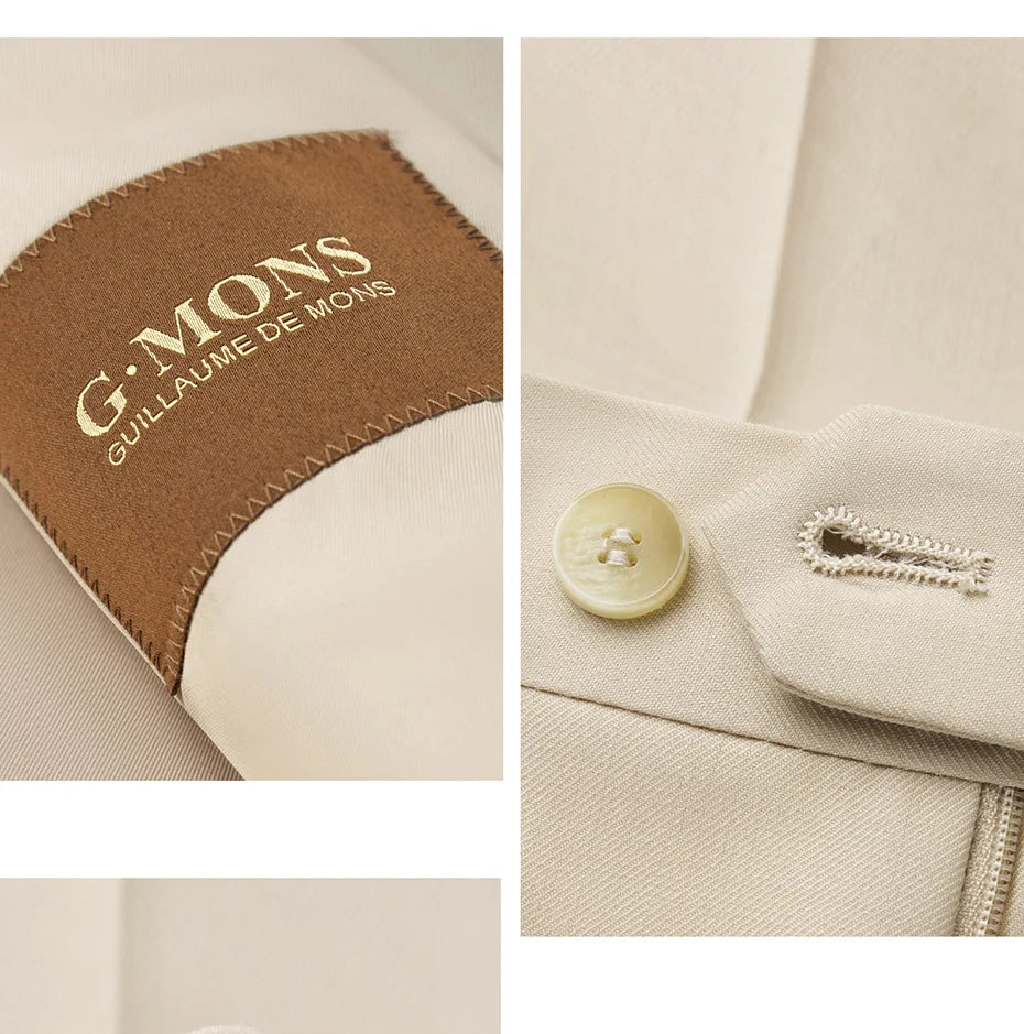 Eleganter Herrenanzug aus 30% Wolle: Zweireihiger Slim Fit in Beige-Khaki für Hochzeiten