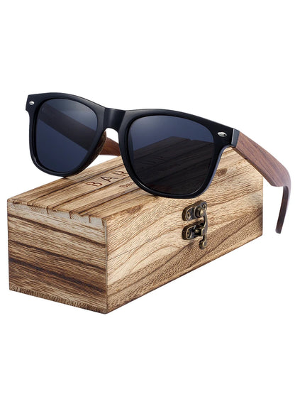 Sonnenbrille Holz Walnuss schwarz polarisiert UV400 Original-Etui Herren