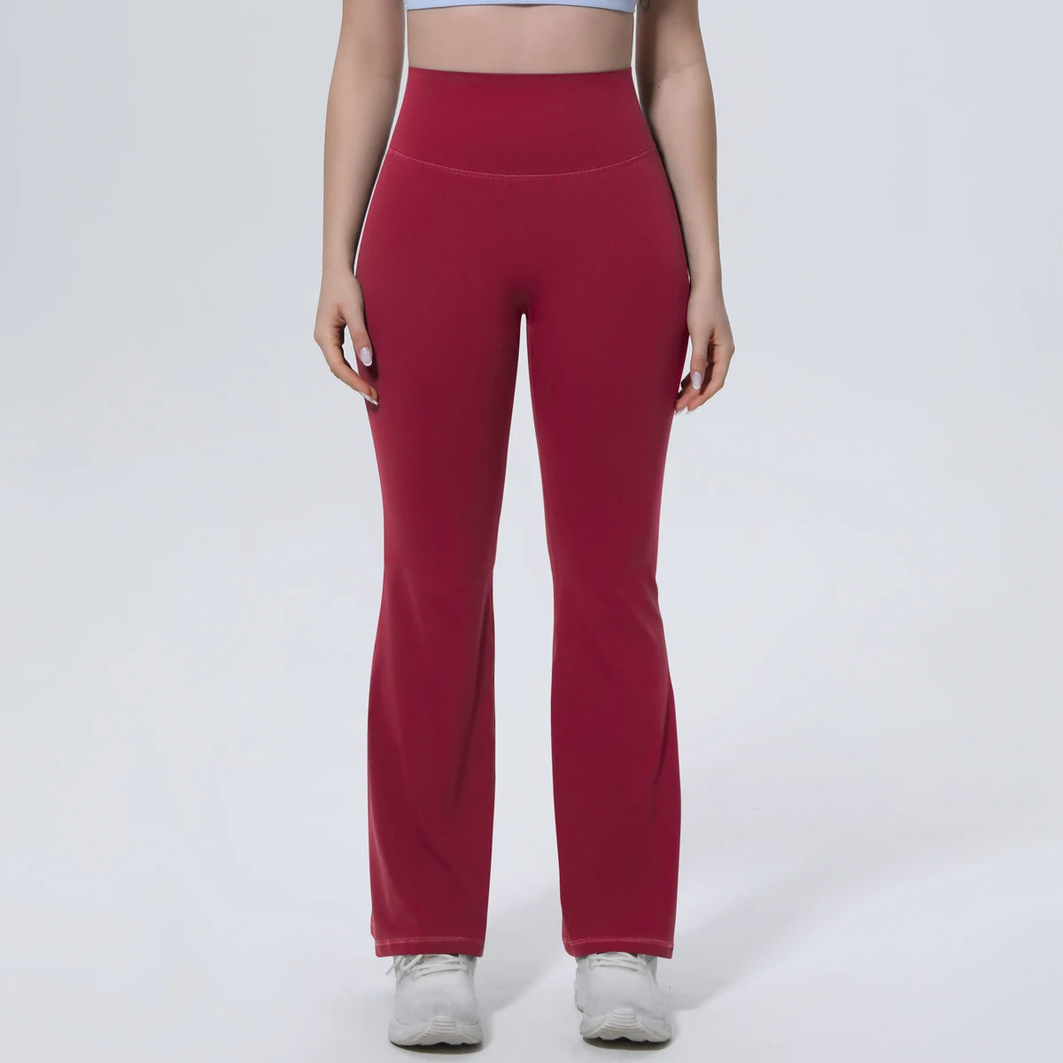 Rote Damen-Yogahose mit hoher Taille und weitem Bein