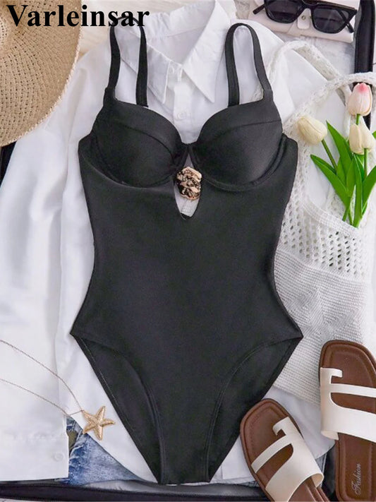 Damen-Badeanzug Cut-Out Bügel High-Leg Monokini Weste gepolstert
