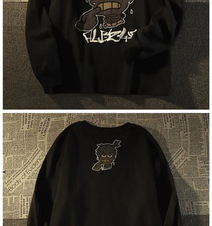 Herren-Pullover mit O-Ausschnitt und Cartoon-Print – warmes, modisches Design für Herbst und Winter