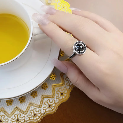 Damen-Ring Luna schwarz Solitär glamourös aus Sterlingsilber