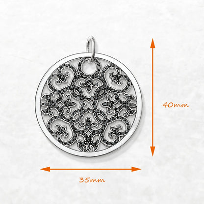 Damen-Charm-Anhänger Arabesque Disc Ornament Pavé Vintage aus Sterlingsilber
