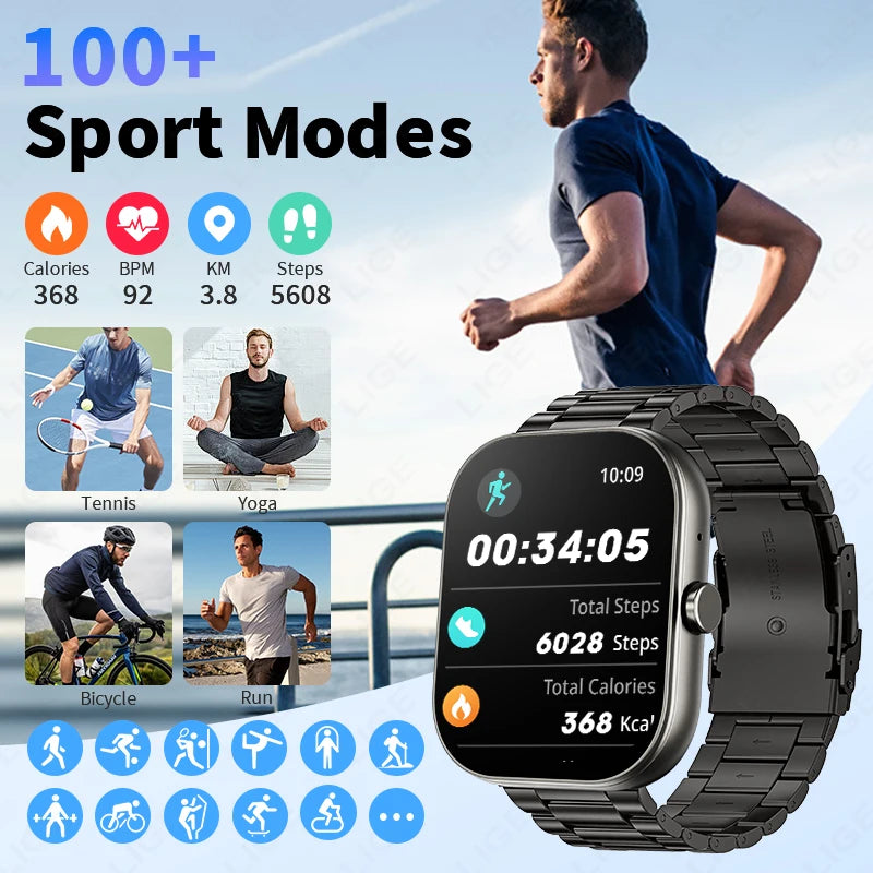 LIGE 2,01 "Bluetooth Anruf Smart Uhr Männer Frauen Full Touch Screen Herzfrequenz Sport Fitness Schrittzähler Smartwatch Für Android iOS