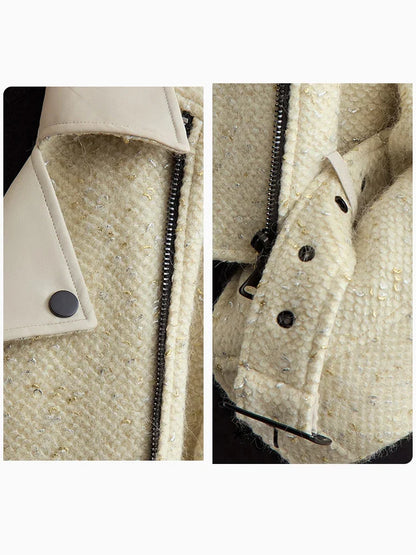 Damen Wollmantel im Minimalistischen Lokomotiv-Stil mit Gürtel und Schräge Knopfleiste