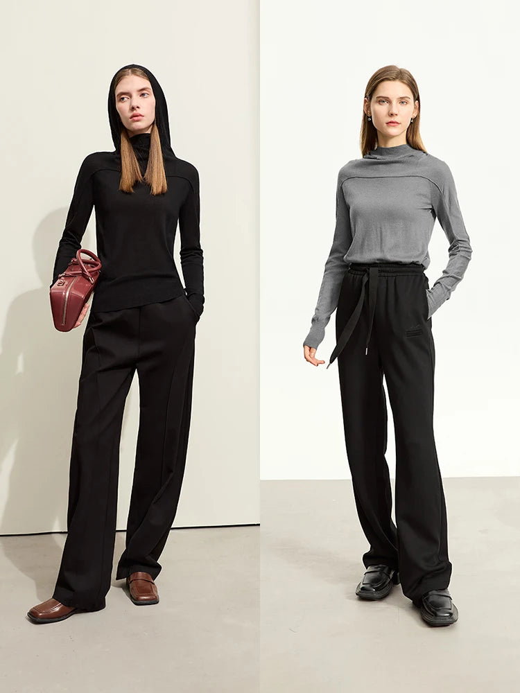 Damen-Kapuzenpullover Wolle Slim Stehkragen-Splicing Büro Herbst-Winter