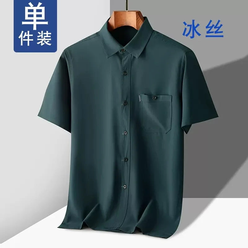 Kurzärmeliges Herren-Poloshirt aus Eisseide – bügelfreies, lässiges Strandoberteil für Herren mittleren Alters