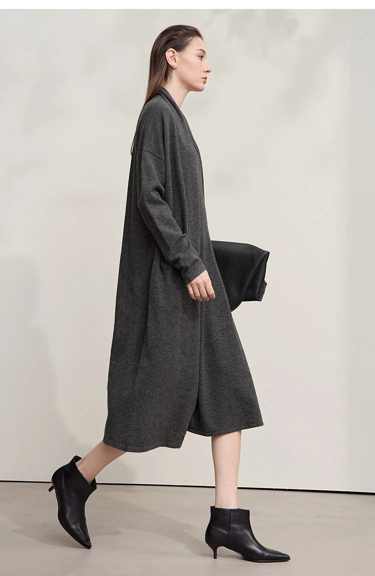 Damen V-Ausschnitt Strickkleid A-Linie ärmellos Herbst-Winter