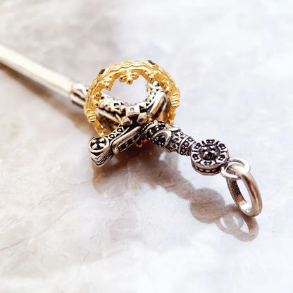 Damen-Charm-Anhänger Schwert Krone Ritter Schutz aus Sterlingsilber