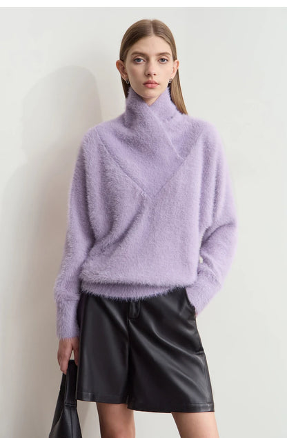 Damen-Rollkragenpullover locker Fledermausärmel Winter