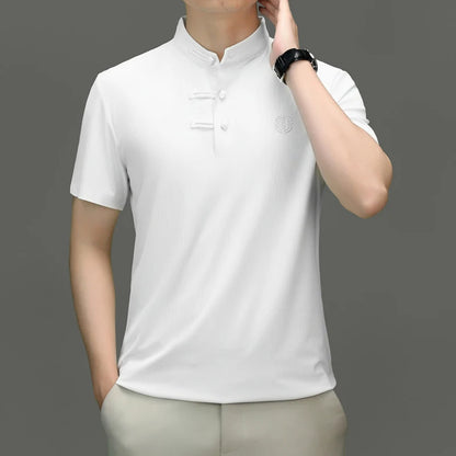 Herren T-Shirt im Chinesischen Stil mit Stehkragen und lässiger Passform