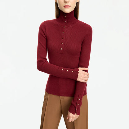 Damen-Strickjacke Rollkragen Knopfleiste Slim halboffene Front Herbst