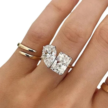 Damen-Ring aus 925er Silber mit Moissanit-Doppelstein, 3,5 Karat Gesamtgewicht, Luxuriöses Schmuckstück