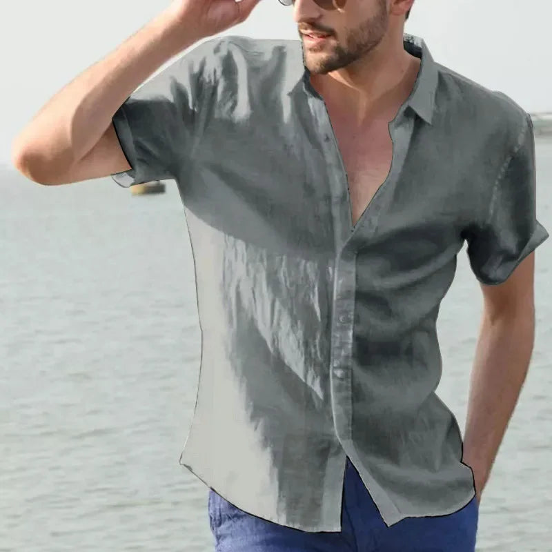 Langes Herrenhemd mit britischem Stil, vertikalen Streifen und schmaler Passform – ideal für den lässigen Look.