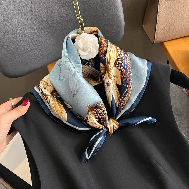 Damen Seidensatin Schal quadratisch Blumenprint Kopftuch Bandana Hijab Geschenk B