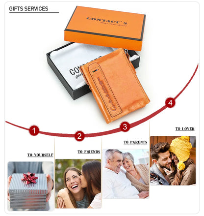 Geldbörse aus Echtleder in Honigbraun mit Reißverschluss und Kartenfach, Geschenkbox im Bild