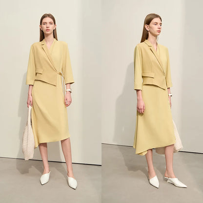 Modernes Gespaltenes Midi Kleid Für Damen Mit Zweiteilerlook Und Slim Schnitt