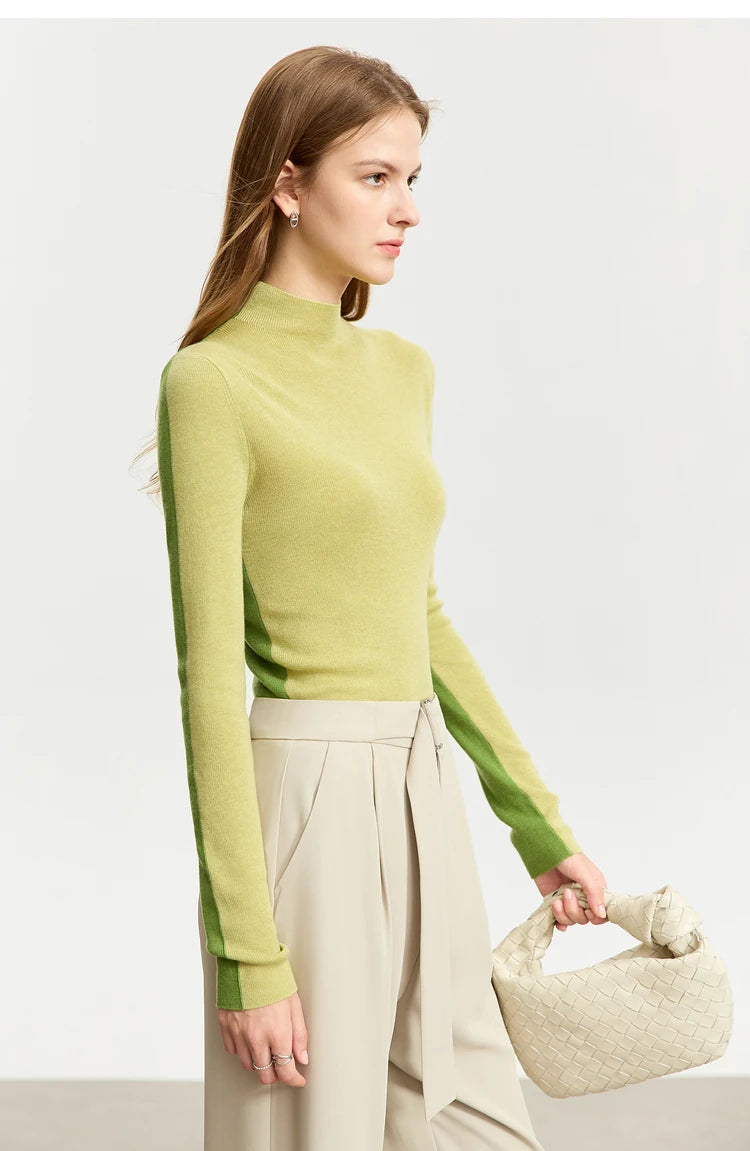 Damen-Pullover mit Stehkragen, langarm, gelbgrün, Seitenansicht