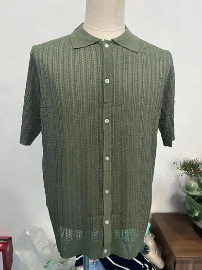 Herren Kurzarmshirt mit Dreiviertelärmeln im koreanischen Stil – elegantes, leichtes Sommer-Oberteil aus Eisseide