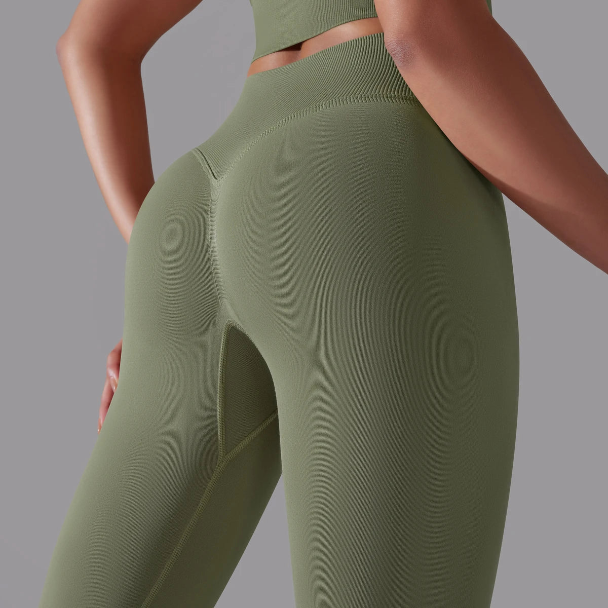 Nahtlose Yoga-Hose mit hoher Taille, olivgrün