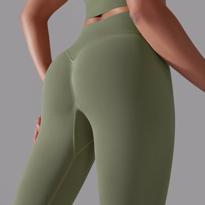 Nahtlose Yoga-Hose mit hoher Taille, olivgrün