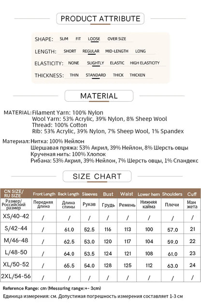 Größentabelle und Materialangaben für den Amii Strickpullover