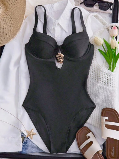Damen-Badeanzug Cut-Out Bügel High-Leg Monokini Weste gepolstert