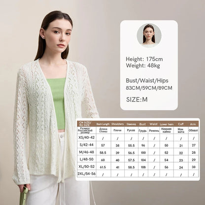 Damen-Strickjacke V-Ausschnitt Wolle Hohlstrick locker Langarm Frühling