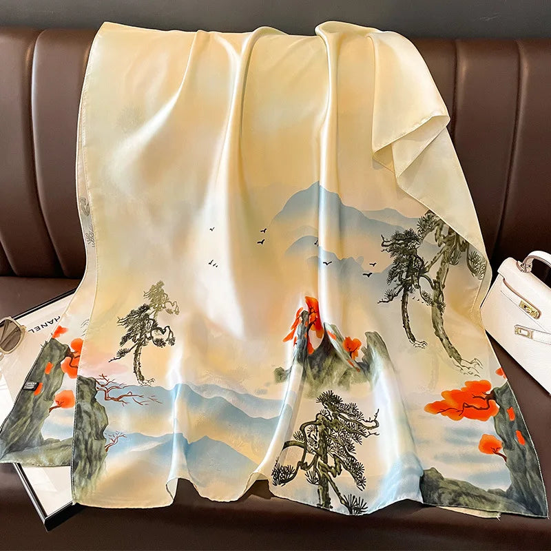 Damen Seidenschal groß Sommer Strand Hijab Turban Foulard Bandana Sonnenschutz