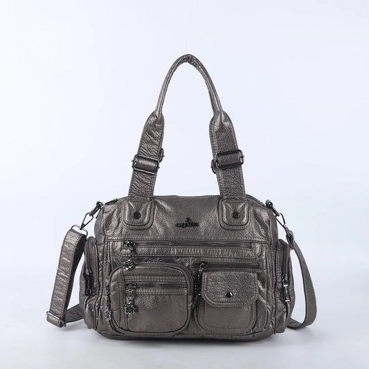 Damen-Satchel-Tasche Mit Top-Griff Und Reißverschluss Aus PU-Leder Mehrfach-Innenfächer