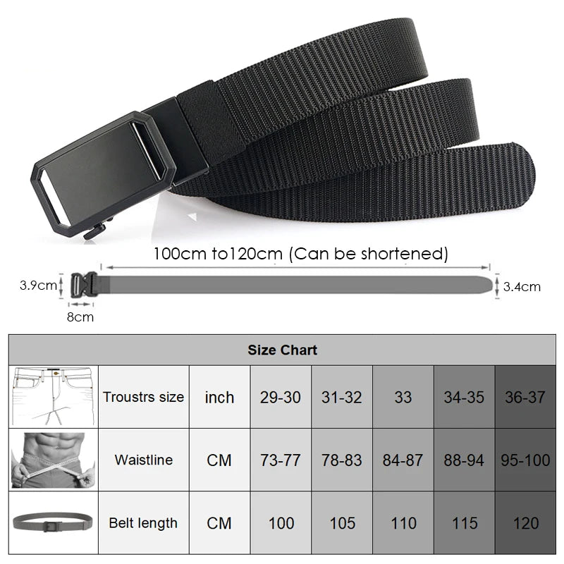 Herren-Gürtel aus Nylon mit Automatik-Schnalle, Robuster Alltags- und Outdoor-Begleiter, 3,4 cm Breit