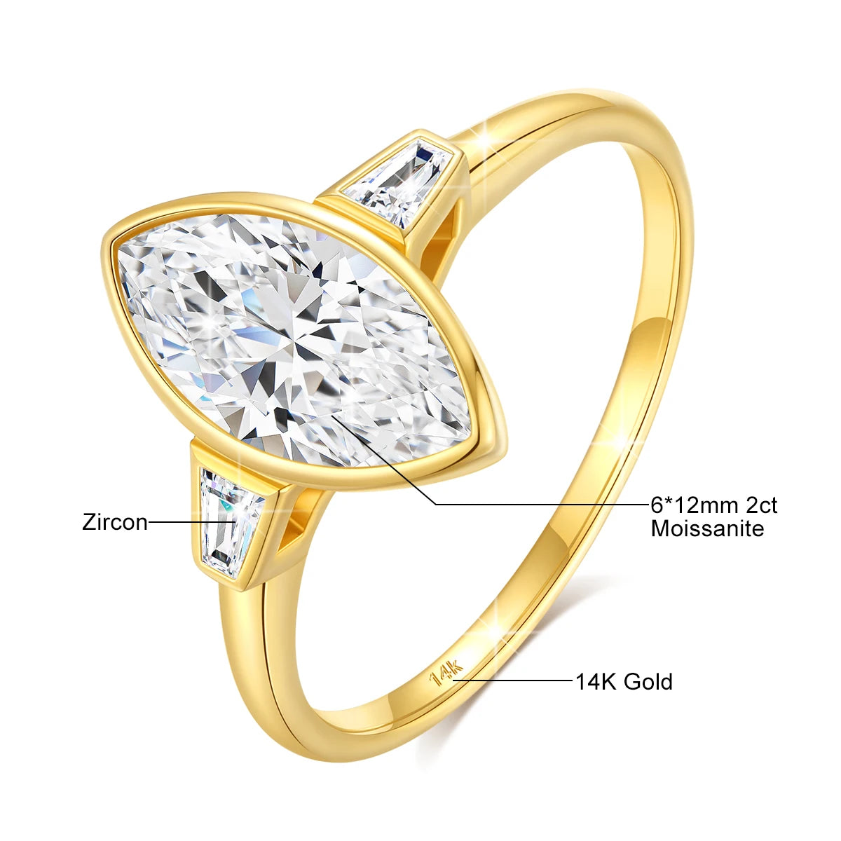 Damen-Verlobungsring Aus 14 Karat Gold Mit Marquise Moissanit Stein, 2 Karat Zertifikat