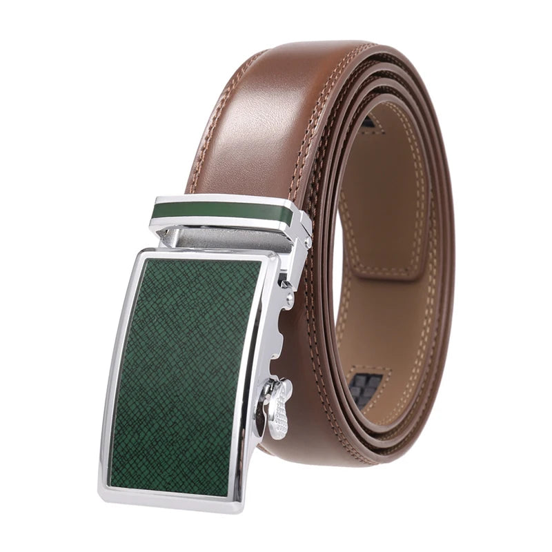 VATLY Fashion Ledergürtel Herren 3,5 cm Automatik-Schnalle Natur-Rindsleder