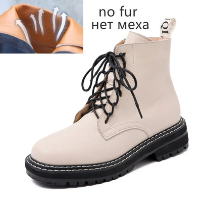 Beige Schnürstiefelette ohne Futter, knöchelhoch, mit dicker Profilsohle