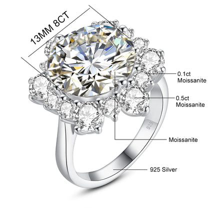 Damen-Ring Moissanit 8ct Rundschliff 13mm Zertifiziert für Verlobung oder Hochzeit