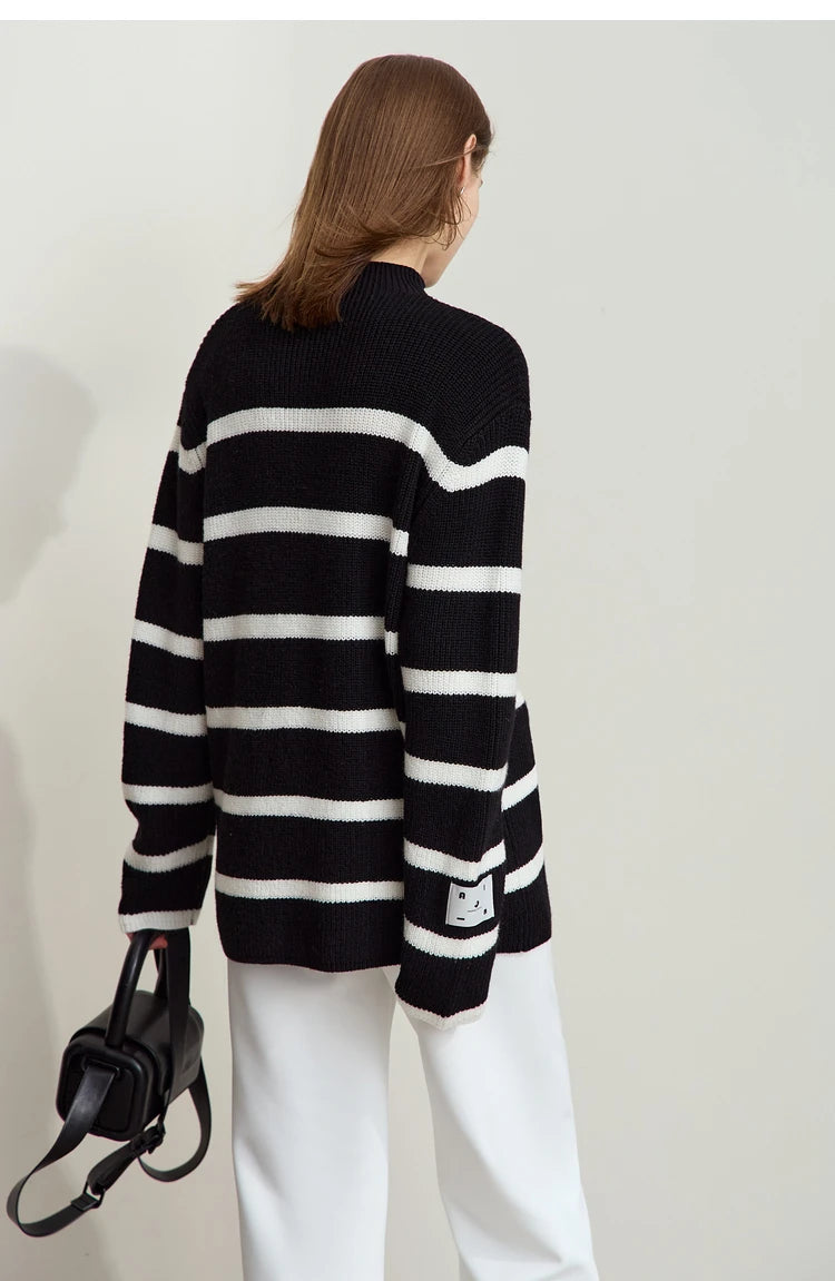 Damen-Strickjacke Streifen Stehkragen Kontrastfarben locker Weihnachten Winter