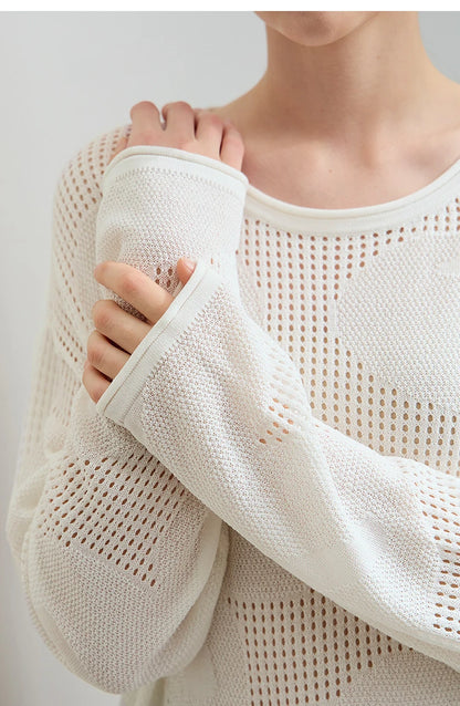 Damen-Rundhalspullover Aushöhlung Jacquard Viskose locker Frühling