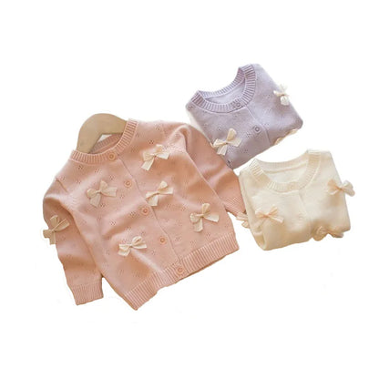 Mädchen Strickjacke im Farbblock mit niedlichem Bogen für Kinder 0-4 Jahre