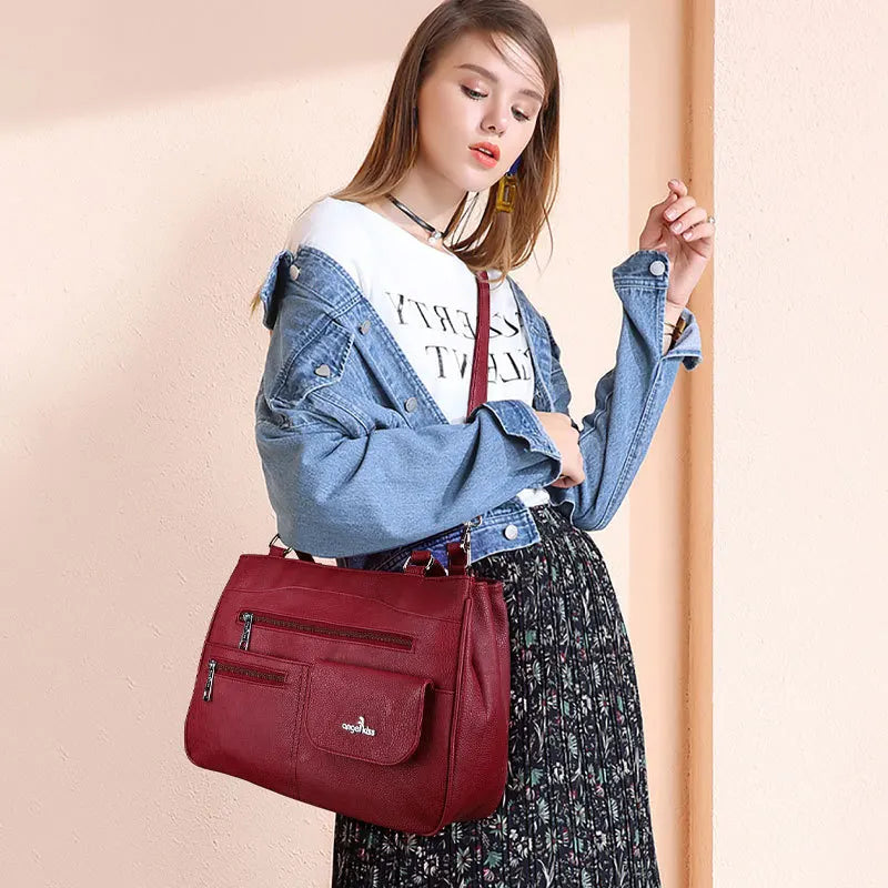 Damen-Handtasche Vintage Schultertasche mit Mehrfachfächern und große Kapazität für iPad und Smartphone