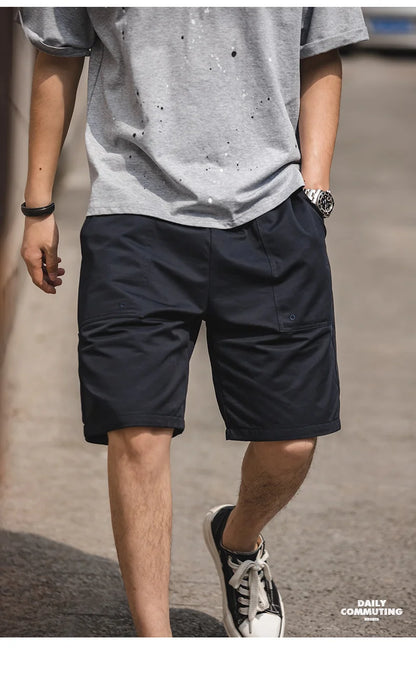 Herren Shorts im Vintage-Stil aus Khaki Canvas mit elastischer Taille und Taschen