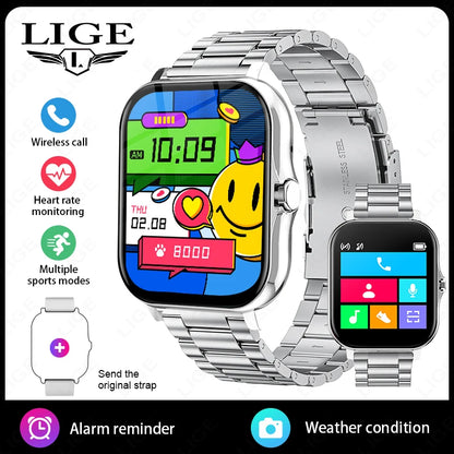 LIGE 1,44 Zoll Full Touch Screen Smart Uhr Bluetooth Anruf BT Musik EKG Gesundheit Überwachung Männer Frauen Smartwatch Für IOS Android