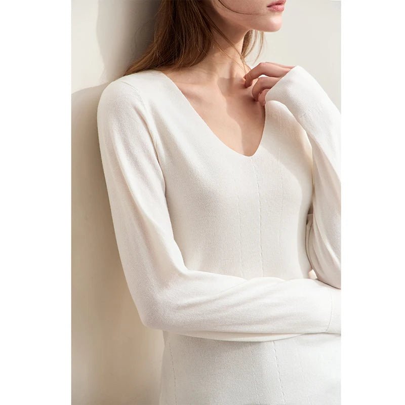 Damen V-Ausschnitt Pullover Wolle-Seide Slim Pendler Herbst