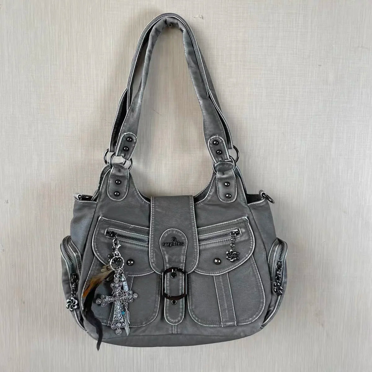 Damen-Schultertasche Mit Mehrfachen Fächern Aus PU Leder Im Vintage-Look Für Alltag