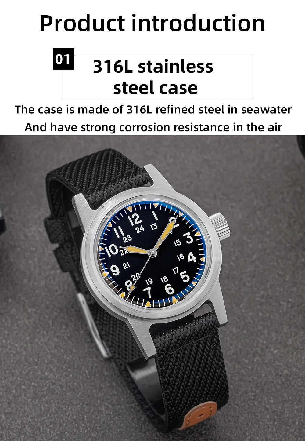Herren-Vintage-Automatikuhr mit Bubble-Glas und Nylonarmband