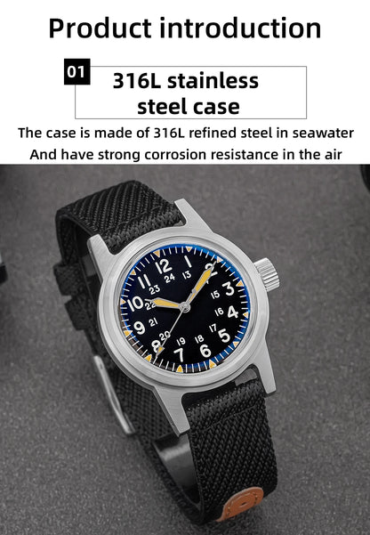 Herren-Vintage-Automatikuhr mit Bubble-Glas und Nylonarmband