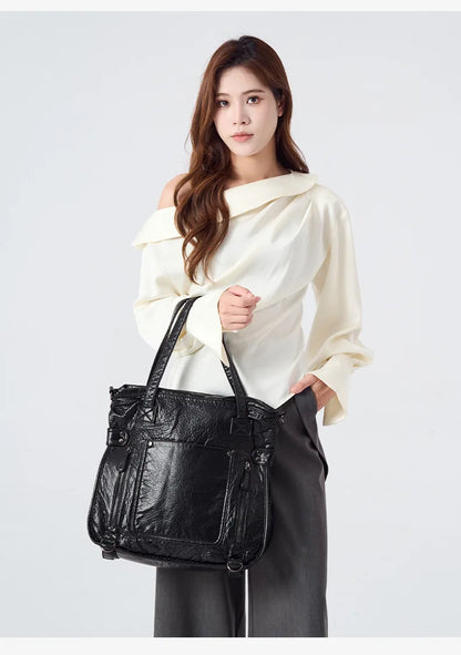 Damen-Handtasche aus weichem Leder mit Mehrfachfächern Große Umhängetasche mit Top-Griff