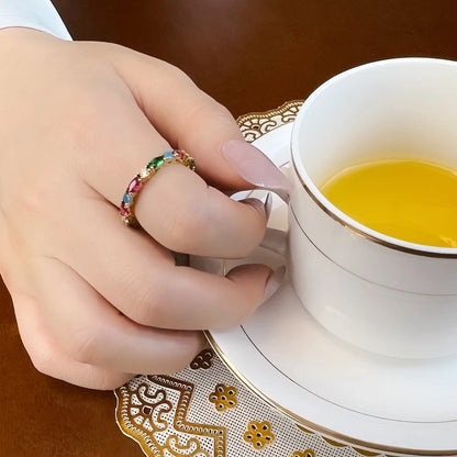 Damen-Ring bunte Steine golden glamourös II aus Sterlingsilber