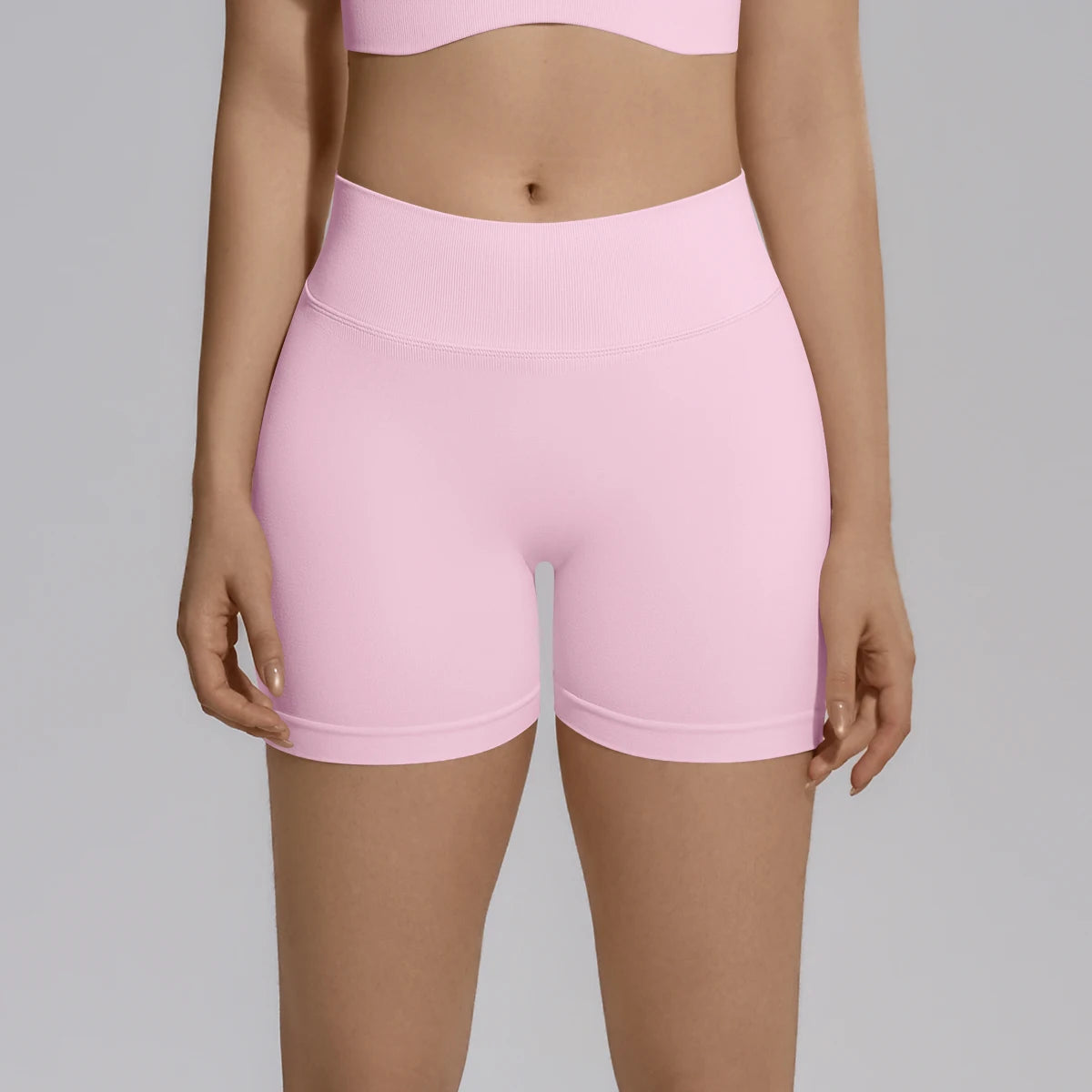 Nahtlose Yogashorts für Damen in Rosa, kurze Leggings, glatt und nahtarm