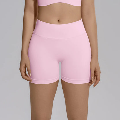 Nahtlose Yogashorts für Damen in Rosa, kurze Leggings, glatt und nahtarm